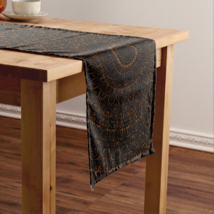 Chemin De Table Long Mandala Brun Chocolat avec Symétrie Intriquée