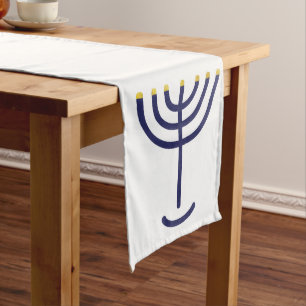 Chemin De Table Long Menorah Table Runner White-Navy