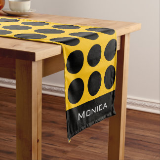 Chemin De Table Long Modern yellow  beige &black dots monogram name