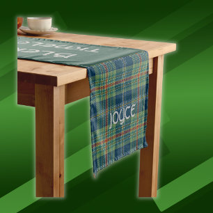 Chemin De Table Long Monogramme de tarte bleu et vert intemporel
