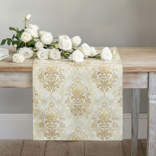 Chemin De Table Long Motif de Damas Artistiques Motif de tableau ivoire