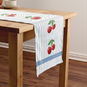Chemin De Table Long Motif graphique des cerises rouges sur les bandes