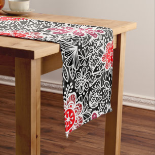 Chemin De Table Long motif plante A13A.b Black BG