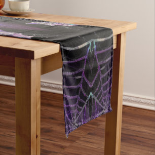 Chemin De Table Long Mystic Halloween chauves-souris Web Glitterie viol
