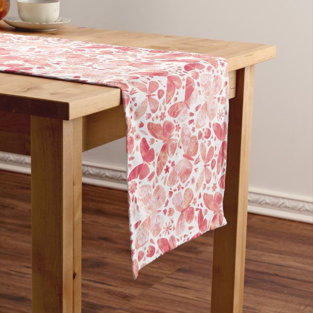Chemin De Table Long Papillons Aquarelle Corail rose (In Situ)