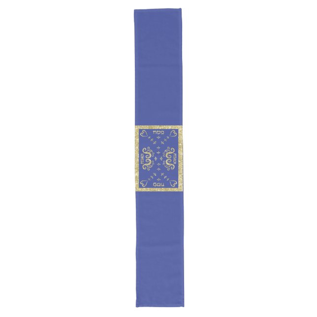 Chemin De Table Long Pessah Pesach bleu grand (Devant)