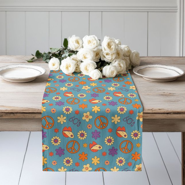 Chemin De Table Long Psychedelic Table Runner Retro Pastel Mood (Psychedelic Table Runner Retro Pastel Mood)