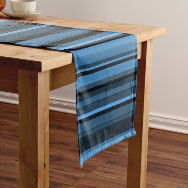 Chemin De Table Long Rayures Noir Bleu (In Situ)