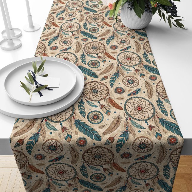 Chemin De Table Long Rêveuse de coureur de table ethnique rustique (Rustic Ethnic Table Runner Dreamcatcher Design)