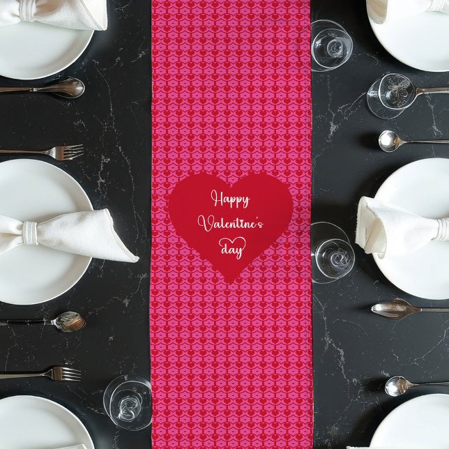 Chemin De Table Long Romantic Pink Red Hearts Happy Valentine’s Day  (Romantic Pink Red Hearts Happy Valentine’s Day Long Table Runner )