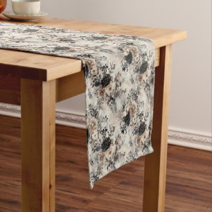 Chemin De Table Long Roses vintages d'aquarelle en beige, noir, crème