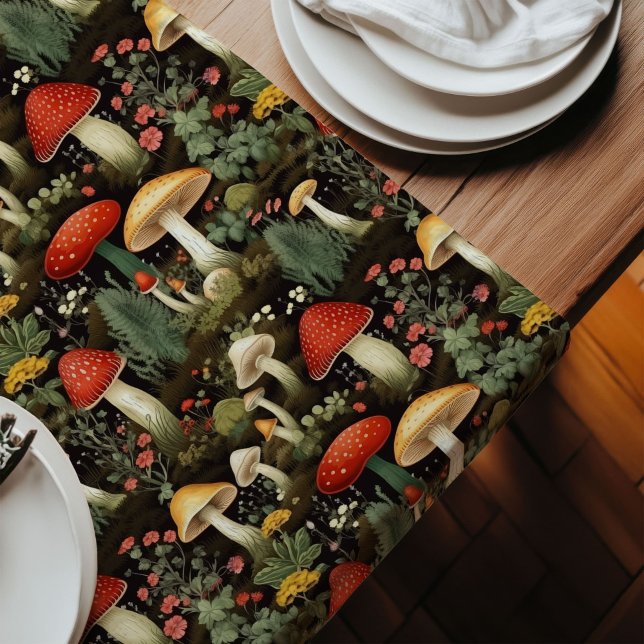 Chemin De Table Long Rustic Mushroom Table Runner Custom Nature Look (Rustic Mushroom Table Runner Custom Nature Look)