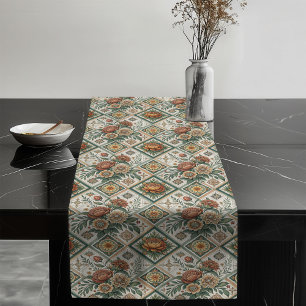 Chemin De Table Long Soft Shabby Chic Roses Vintages et carreaux verts