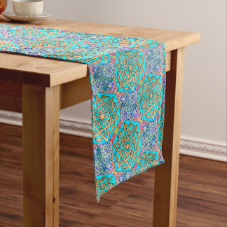 Chemin De Table Long Star of David Turquoise Table Runner