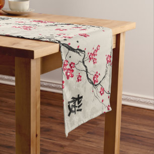Chemin De Table Long Style oriental Sakura Cherry Blossom Art