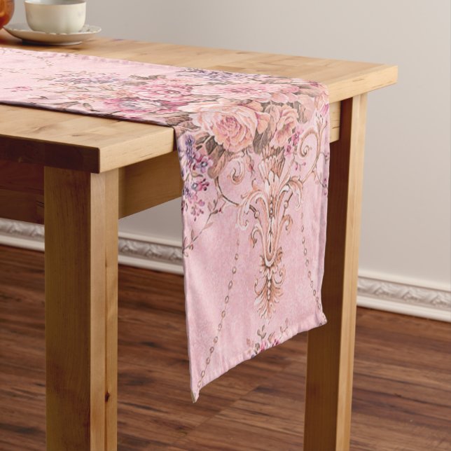 Chemin De Table Long Style victorien rose français antique Rococo flora (In Situ)
