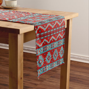 Chemin De Table Long Sud-Ouest Mesas Turquoise & Rouge