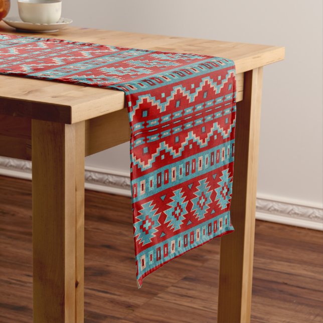 Chemin De Table Long Sud-Ouest Mesas Turquoise & Rouge (In Situ)