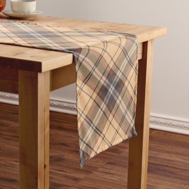 Chemin De Table Long Tartan beige et marron (In Situ)