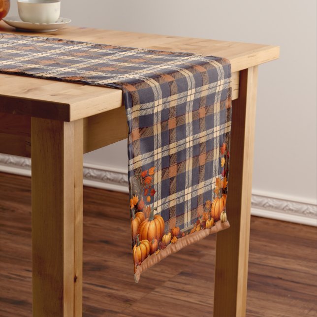Chemin De Table Long Thanksgiving Plaid avec frontière Citrouille (In Situ)