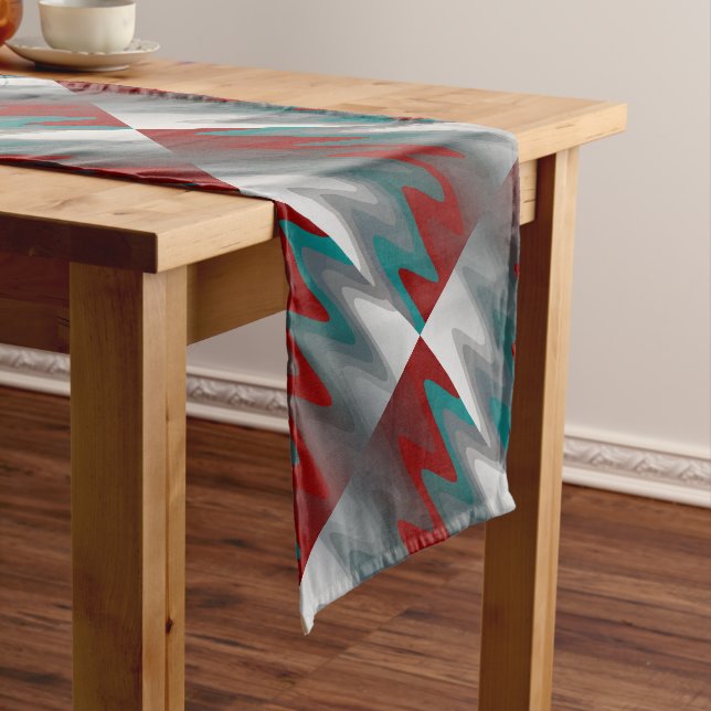 Chemin De Table Long vagues turquoises de gris bordeaux (In Situ)