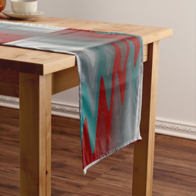 Chemin De Table Long vagues turquoises de gris bordeaux (In Situ)
