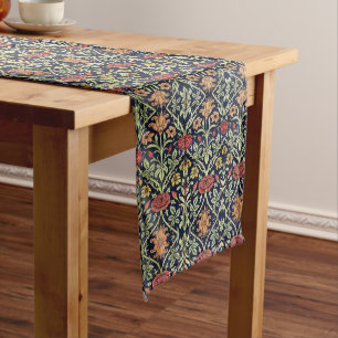 Chemin De Table Long William Morris Fleurs Feuillage Vert Jaune Rouge R