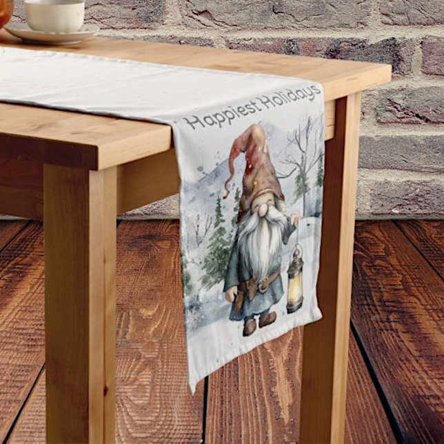 Chemin De Table Moyen Aquarelle hiver Gnome de Noël (Watercolor Winter Christmas Gnome Table Runner)