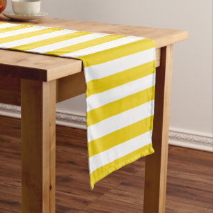 Chemin De Table Moyen Bandes Jaunes, Blancs, Motif rayé