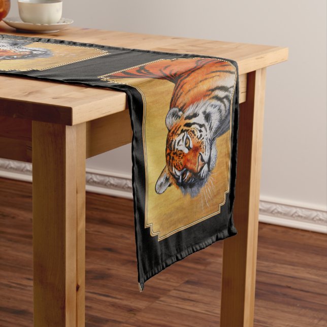 Chemin De Table Moyen Beau tigre orange du Bengale (In Situ)