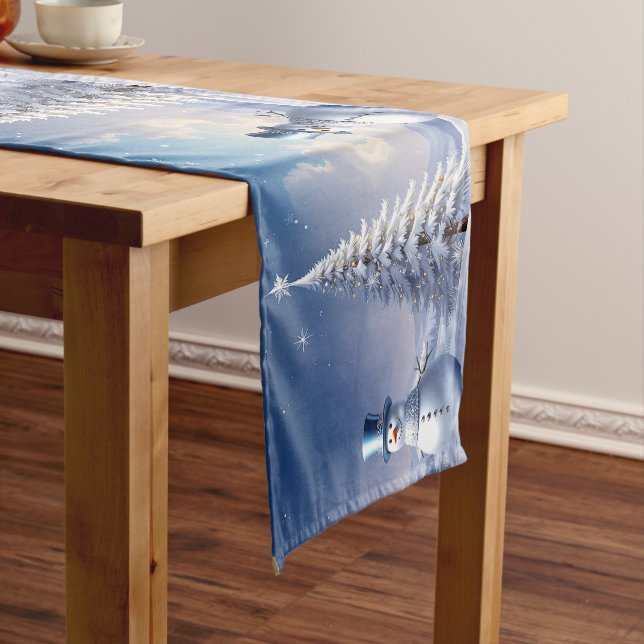 Chemin De Table Moyen Blue Hat Snowman Christmas Tree Table Runner (In Situ)