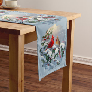 Chemin De Table Moyen Cardinaux rouges et houx dans la neige