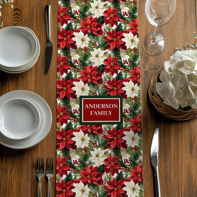 Chemin De Table Moyen Chic Holiday Table Runner Custom Name Red Green (Chic Holiday Table Runner Custom Name Red Green)