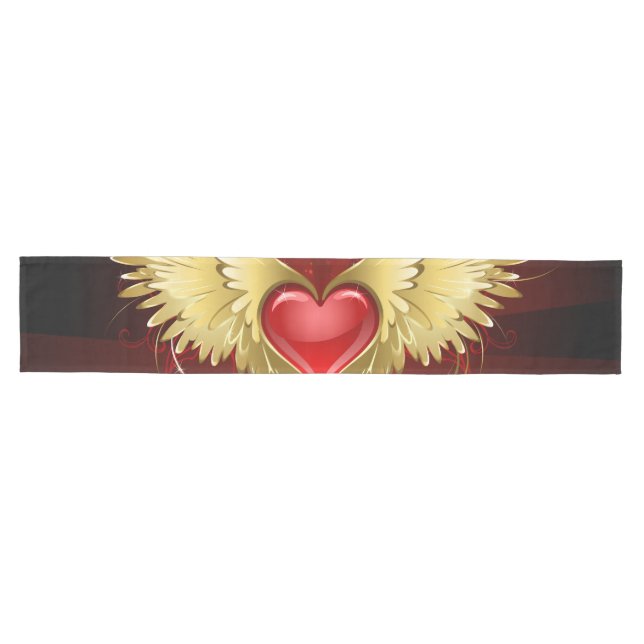 Chemin De Table Moyen Coeur rouge avec ailes d'or (Horizontal)