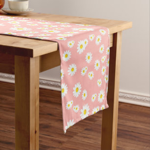 Chemin De Table Moyen Coral rose Boho Motif de marguerites de printemps