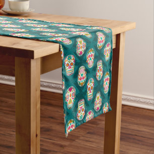 Chemin De Table Moyen Crânes à sucre Dia De Los Muertos Motifs