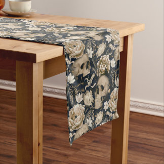 Chemin De Table Moyen Crânes floraux gothiques vintages Peonies Papillon
