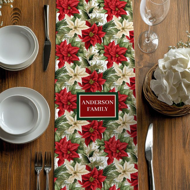 Chemin De Table Moyen Custom Name Runner Chic Red Green Holiday Look (Custom Name Runner Chic Red Green Holiday Look)