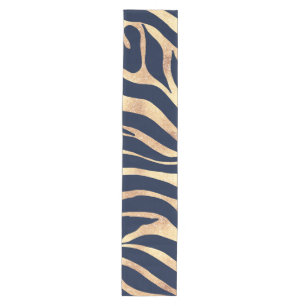 Chemin De Table Moyen Elégant bleu marine Gold Zebra Imprimer