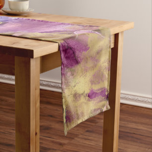 Chemin De Table Moyen encre d'or bleu pourpre abstrait
