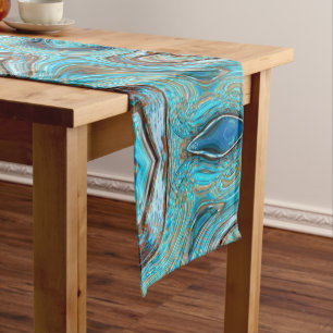 Chemin De Table Moyen ferme bleu turquoise Tourbillons turquoise à grain