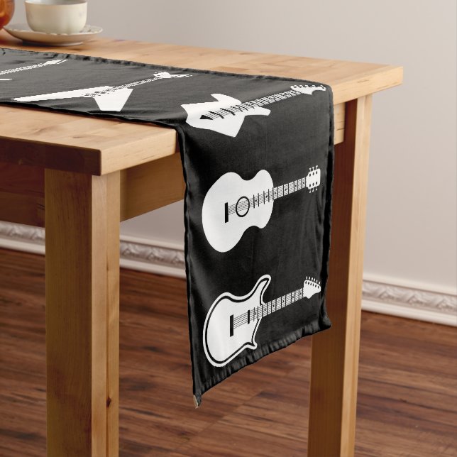 Chemin De Table Moyen Guitares graphiques en noir et blanc (In Situ)