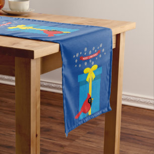 Chemin De Table Moyen Joli Cardinal Rouge Avec Cadeau Bleu