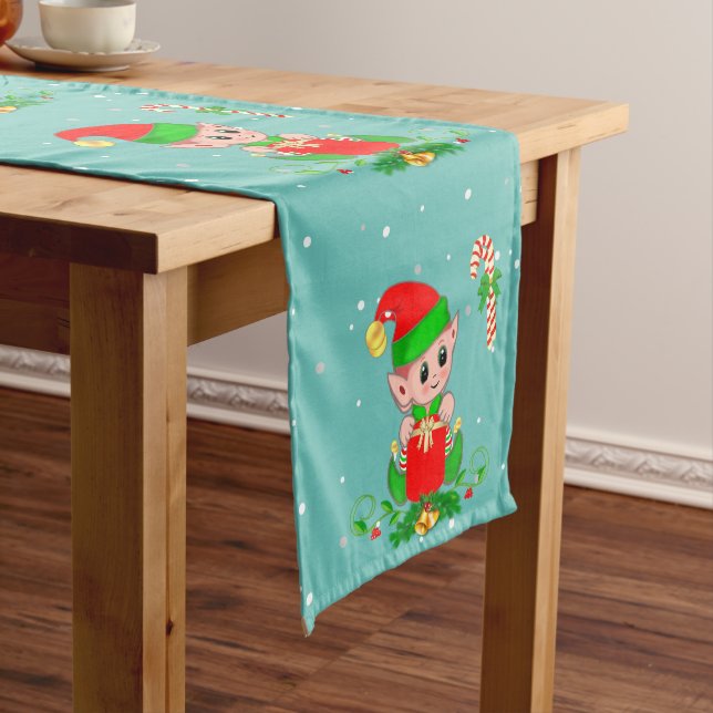 Chemin De Table Moyen Joli elfe de Noël en Turquoise (In Situ)