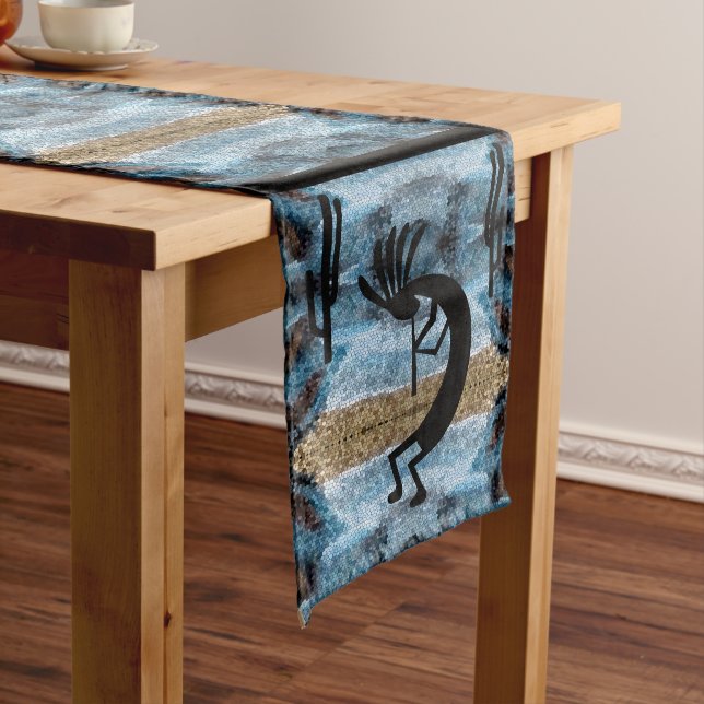 Chemin De Table Moyen Kokopelli Sud-Ouest Abstrait Mosaïque Bleu (In Situ)