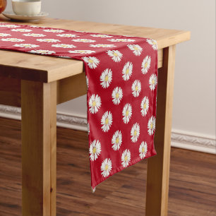 Chemin De Table Moyen Marguerites Blanches Sur Rouge