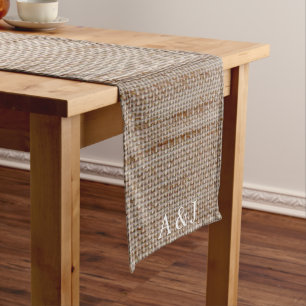 Chemin De Table Moyen Mariage Monogramme personnalisé en lin foncé moder