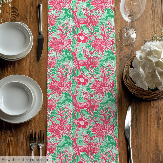 Chemin De Table Moyen Modern green magenta preppy Christmas table runner (Modern green magenta preppy Christmas table runner)