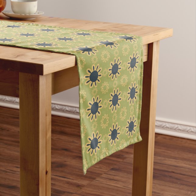 Chemin De Table Moyen Motif Abstrait noir et jaune rétro (In Situ)