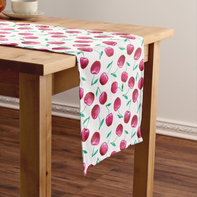 Chemin De Table Moyen Motif de cerise aquarelle (In Situ)